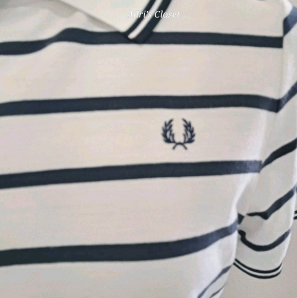 Fred Perry Twin Tipped Polo Dress Size US 8 Navy Blue & White Stripes - Picture 3 of 9